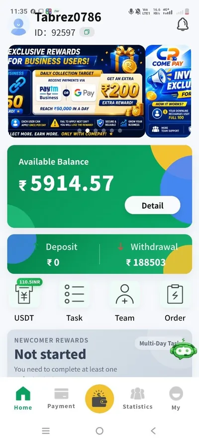 ComePay Official App Dashboard - Buy and Sell Tokens Trading Interface